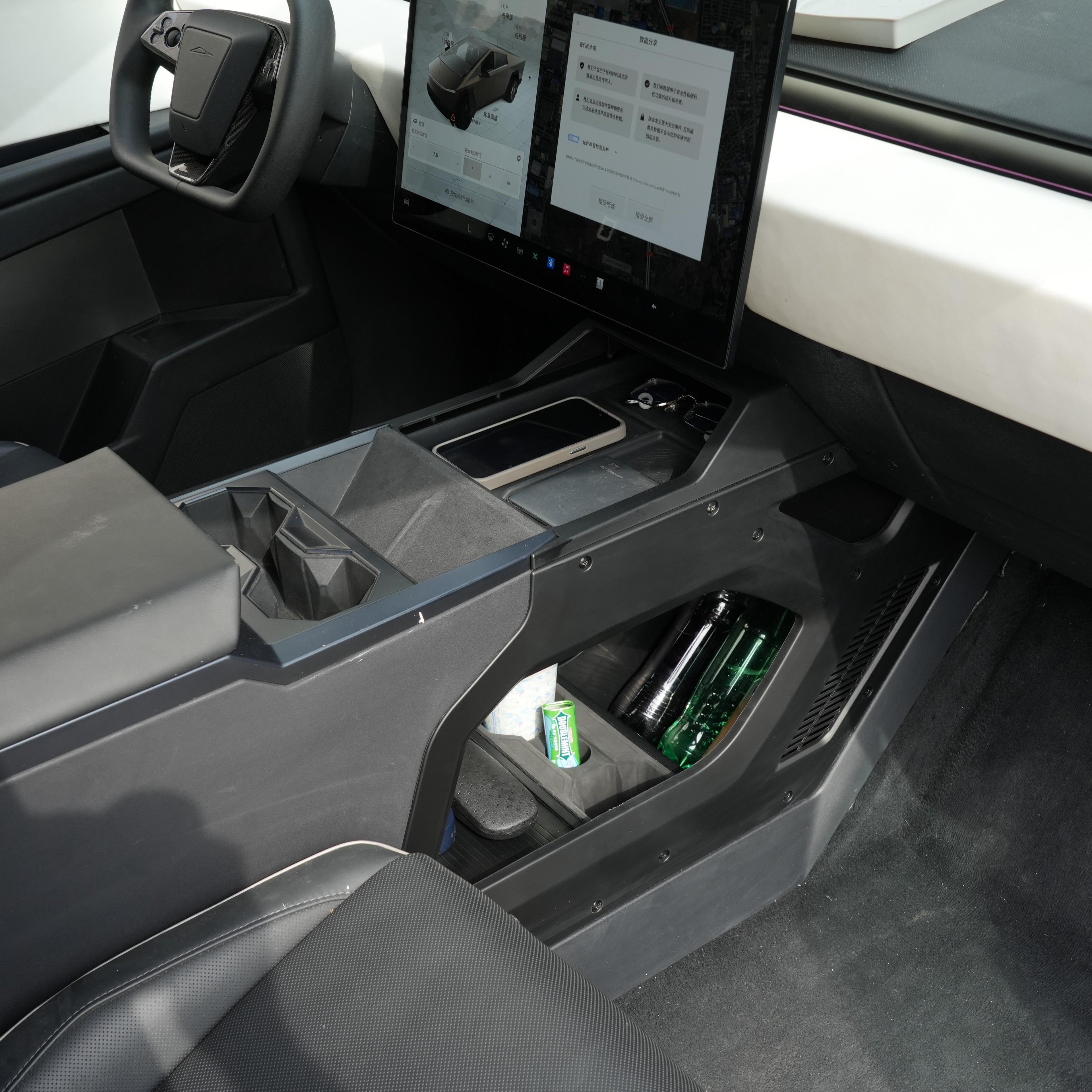 Tesstudio Cybertruck Lower Console Side Storage Box ¨C Double-Layer ABS Organizer with Cup Holder (2024+)