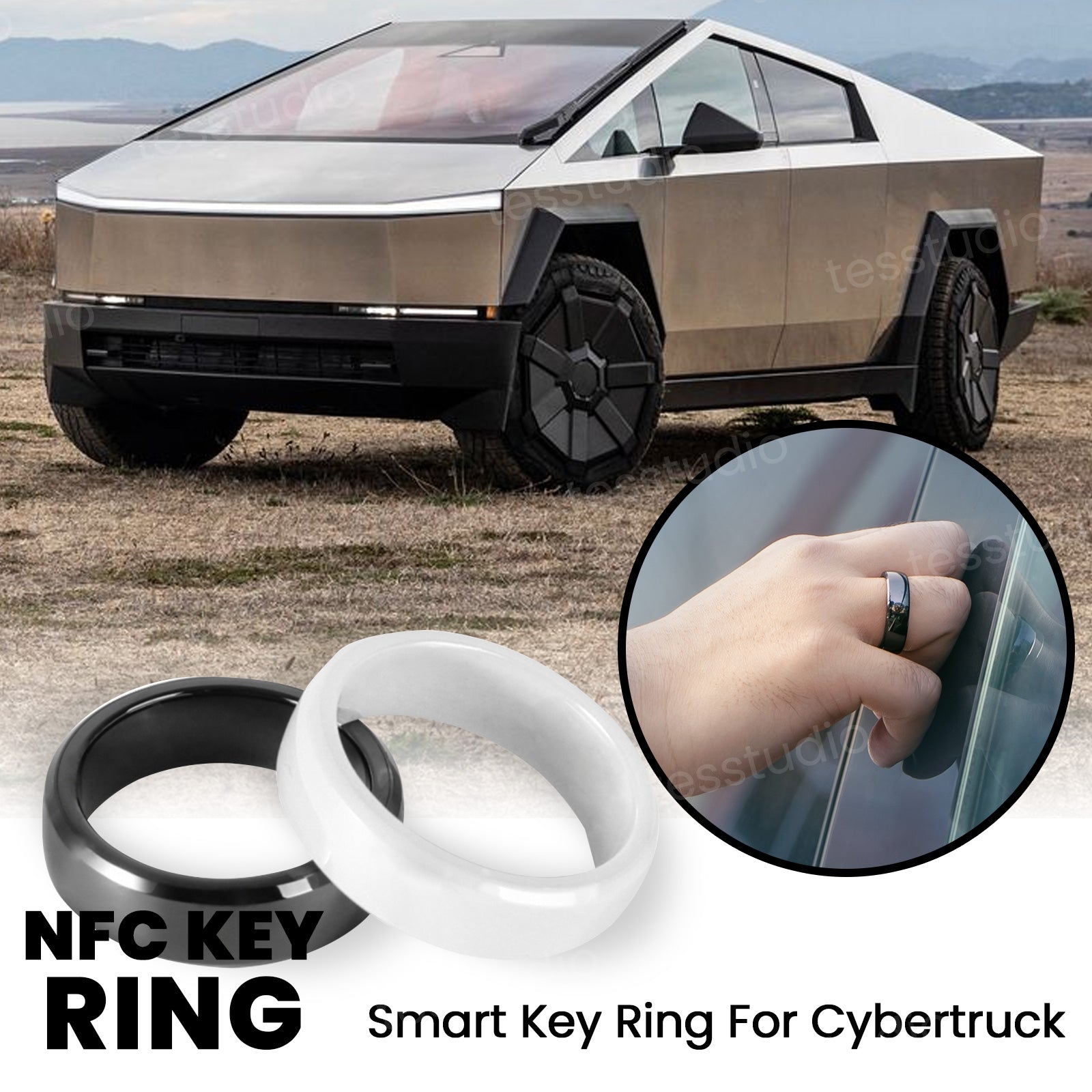 Tesstudio Cybertruck RFID Smart NFC Ring Key Accessory Replacement of Key Fob and Key Card Open Door