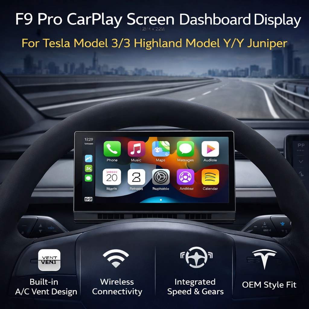 Tesstudio F9 Pro CarPlay Screen Dashboard Display for Tesla Model 3/3 Highland Model Y/Y Juniper