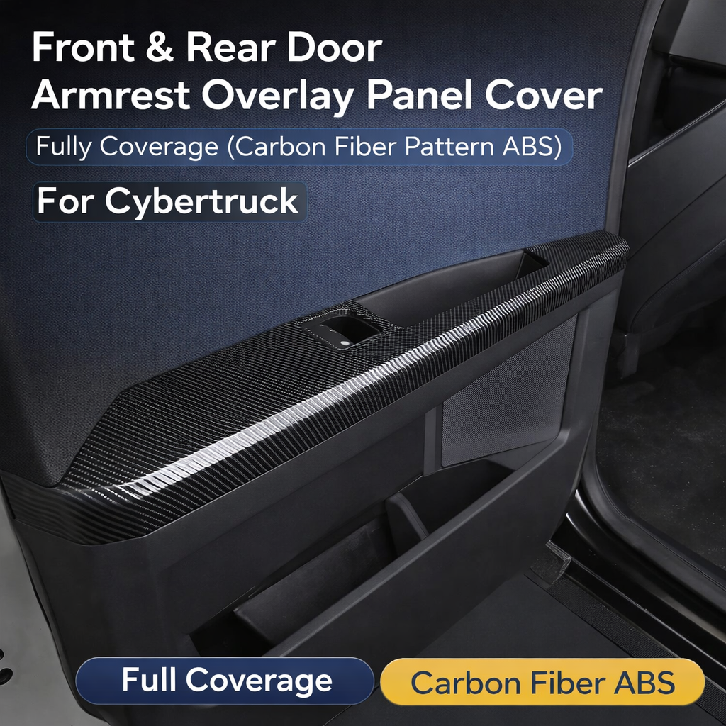 Tesstudio Front & Rear Door Armrest Overlay Panel Cover for Tesla Cybertruck - Carbon Fiber Pattern ABS