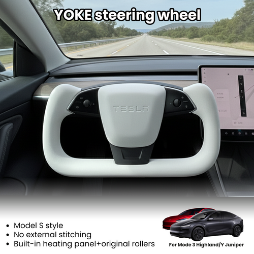 Tesstudio Model 3 Highland / Y juniper Premium Nappa Leather Yoke Steering Wheel V2