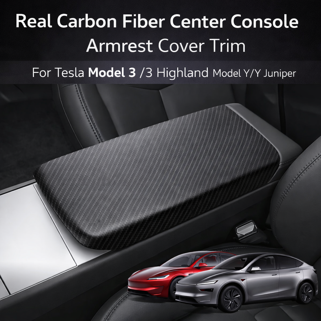 2026 Real Carbon Fiber Center Console Armrest Cover Trim For Tesla Model 3 /3 Highland Model Y/Y Juniper