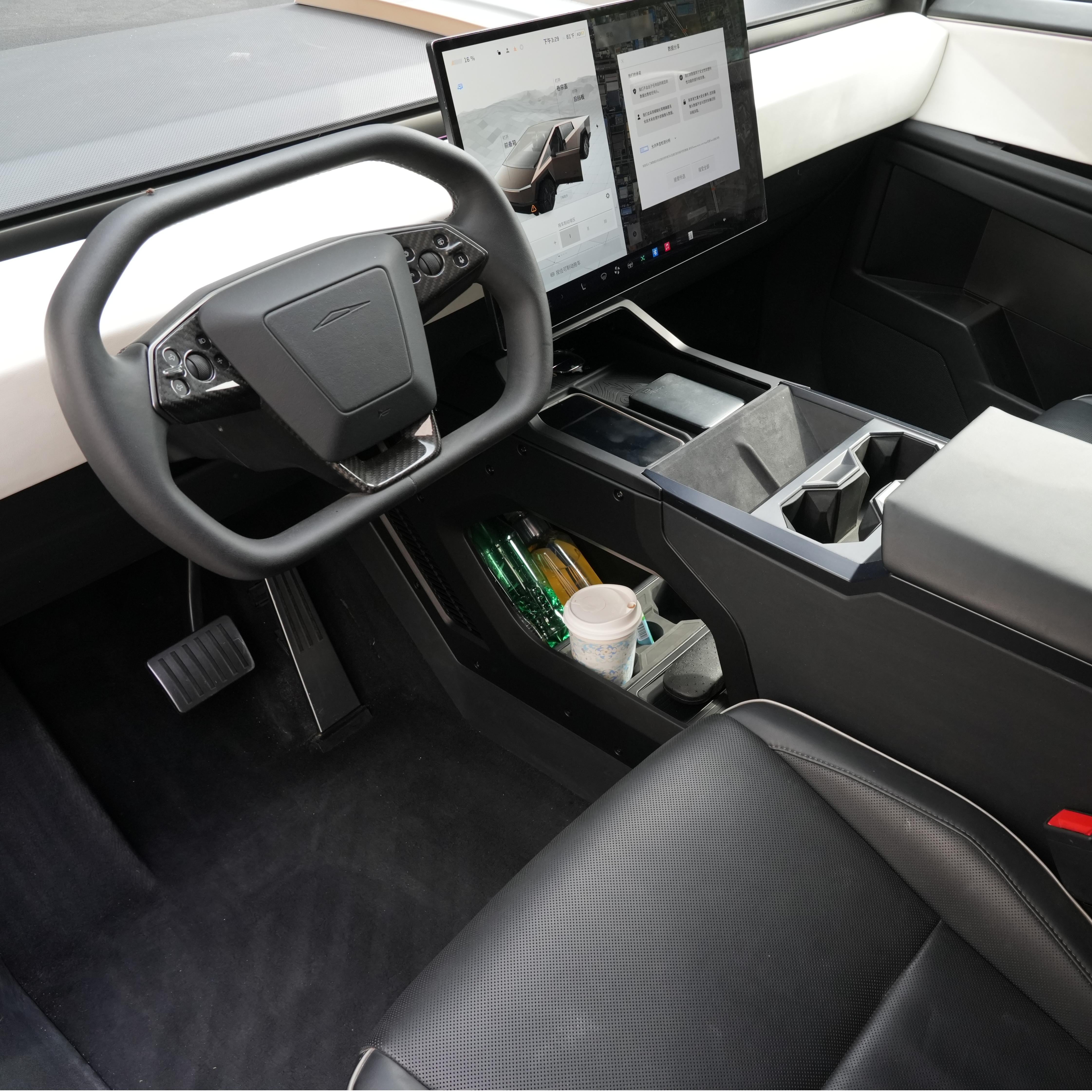 Tesstudio Cybertruck Lower Console Side Storage Box ¨C Double-Layer ABS Organizer with Cup Holder (2024+)