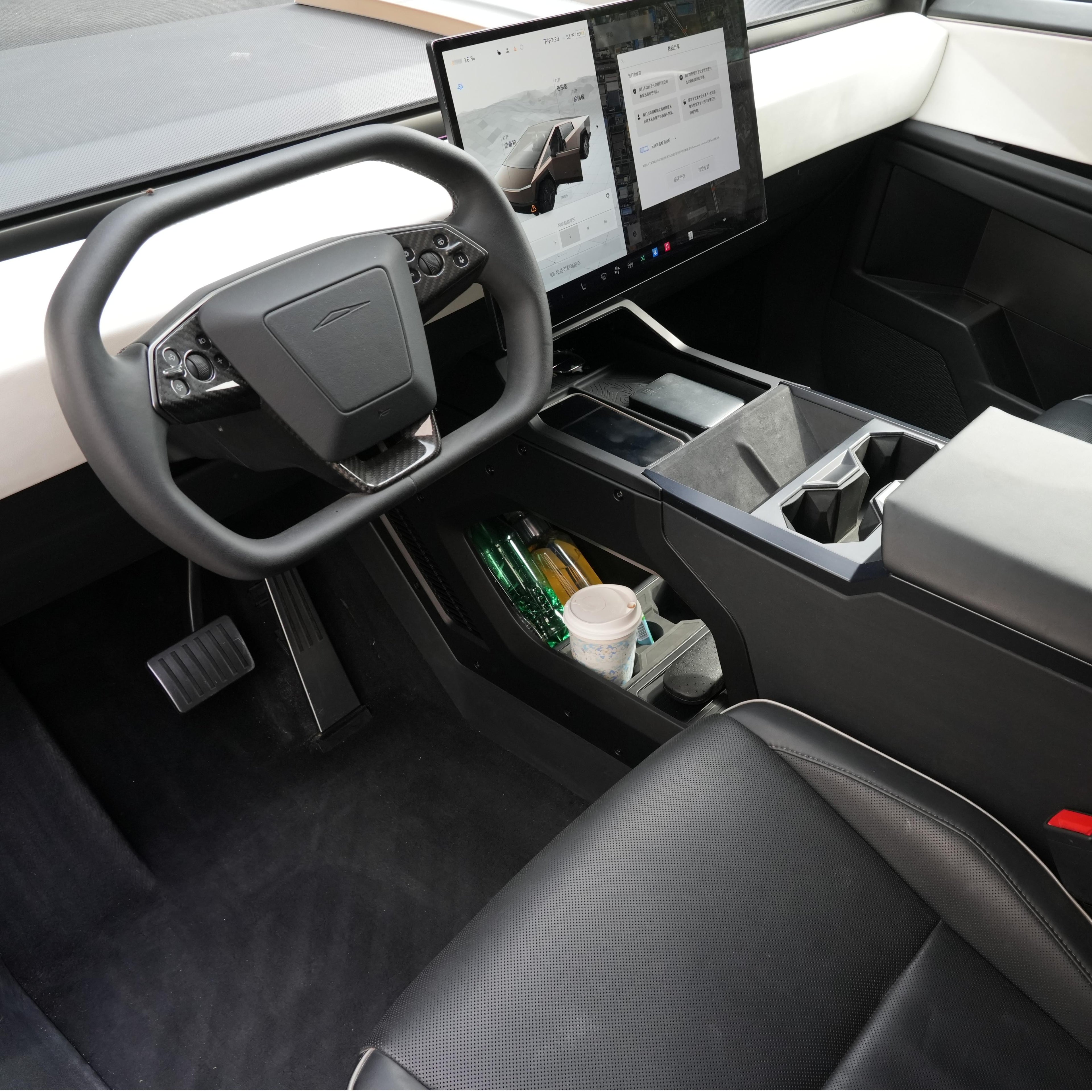 Tesstudio Cybertruck Lower Console Side Storage Box ¨C Double-Layer ABS Organizer with Cup Holder (2024+)