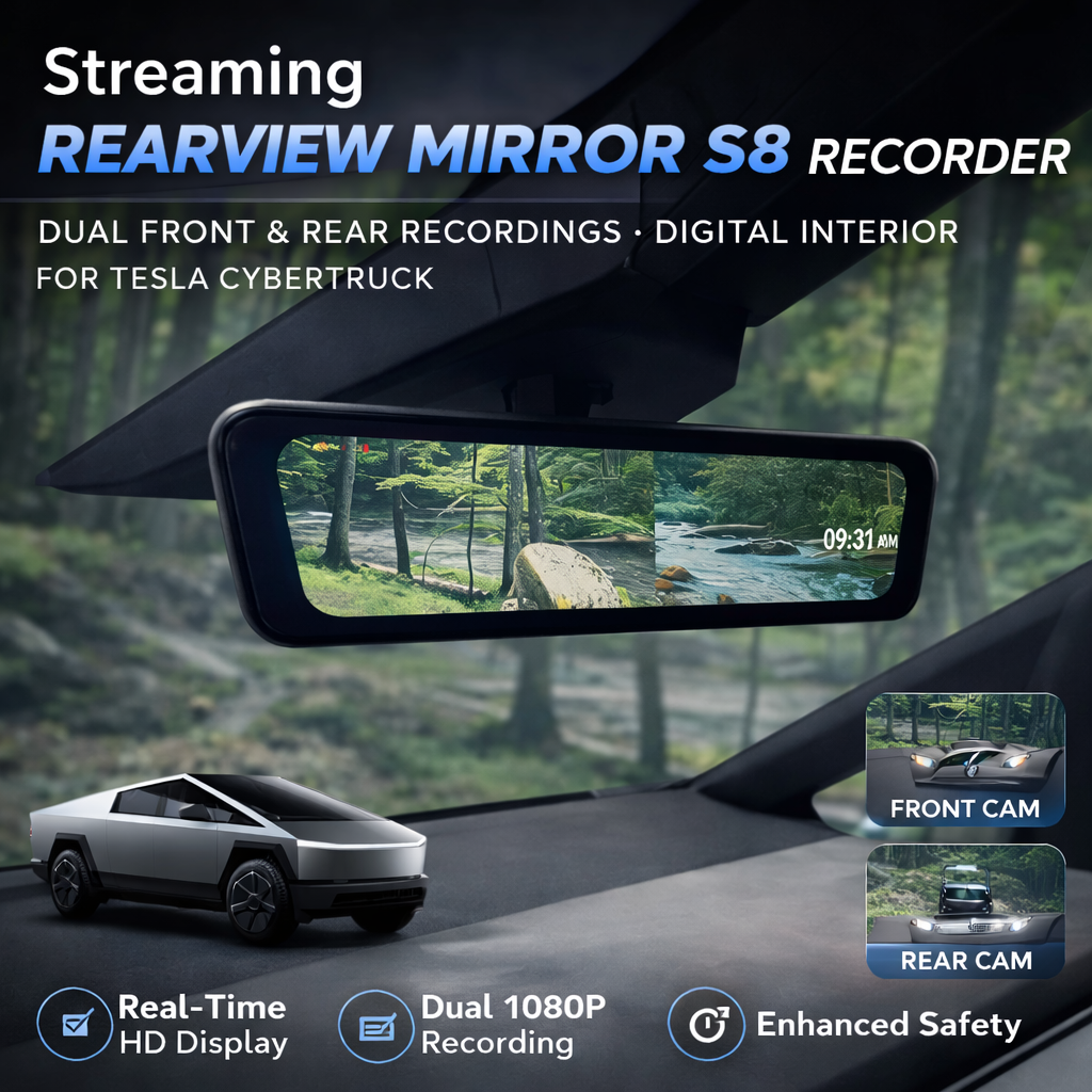 Tesstudio Tesla Cybertruck Streaming Rearview Mirror S8 Front and Rear