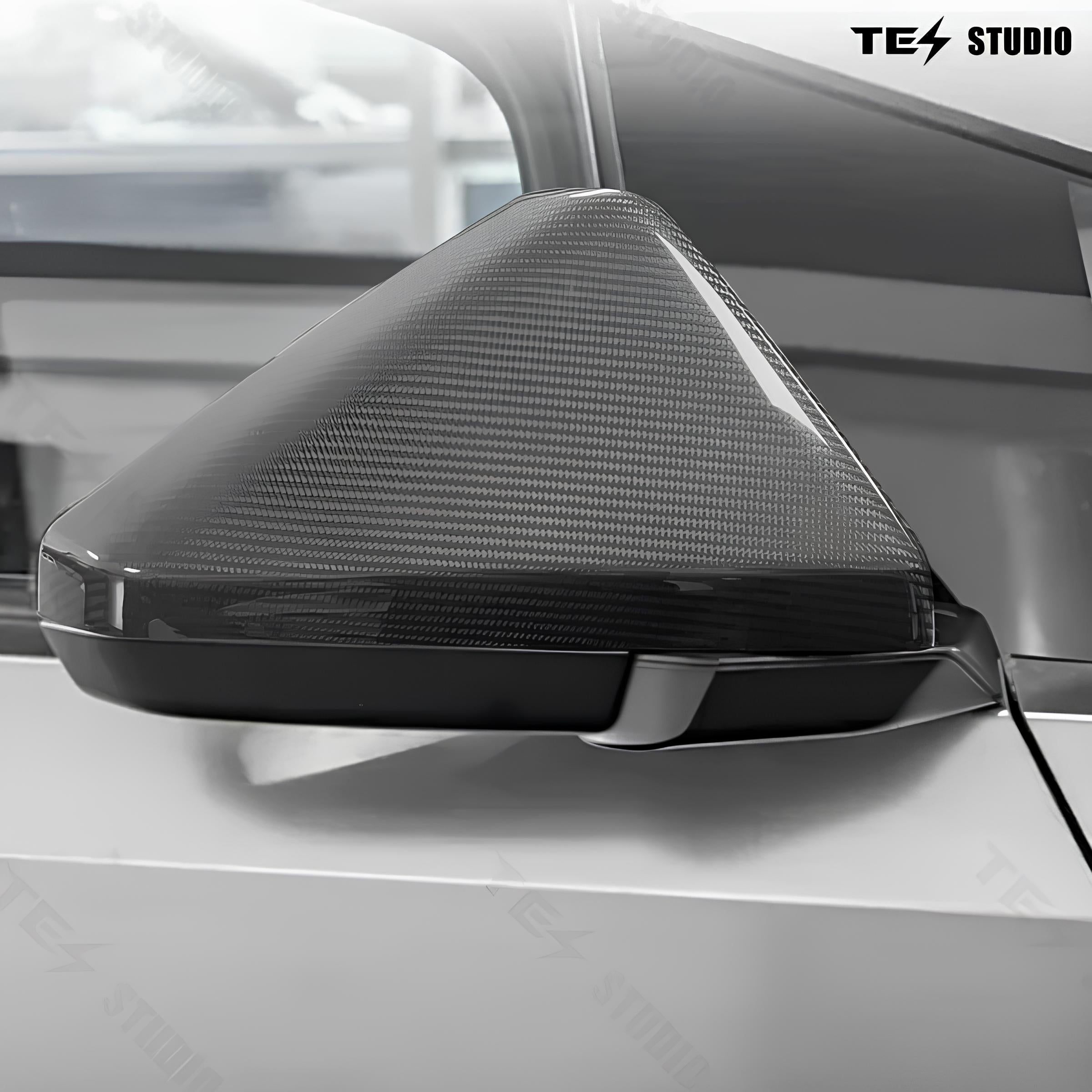 Tesla Cybertruck用リアルカーボンファイバーサイドビューミラーキャップ 外装アクセサリー 2個