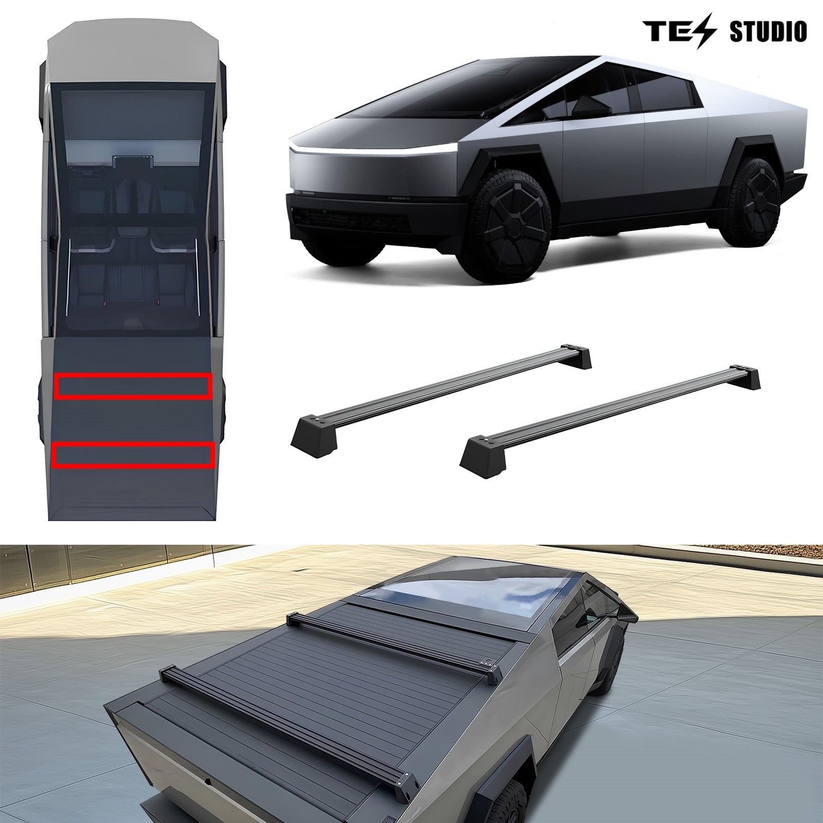 Tesla Cybertruck Accessories Crossbar Roof Rack Rooftop Off-Road Cross Bar Cargo Rack Rails Carrier Tesstudio? 