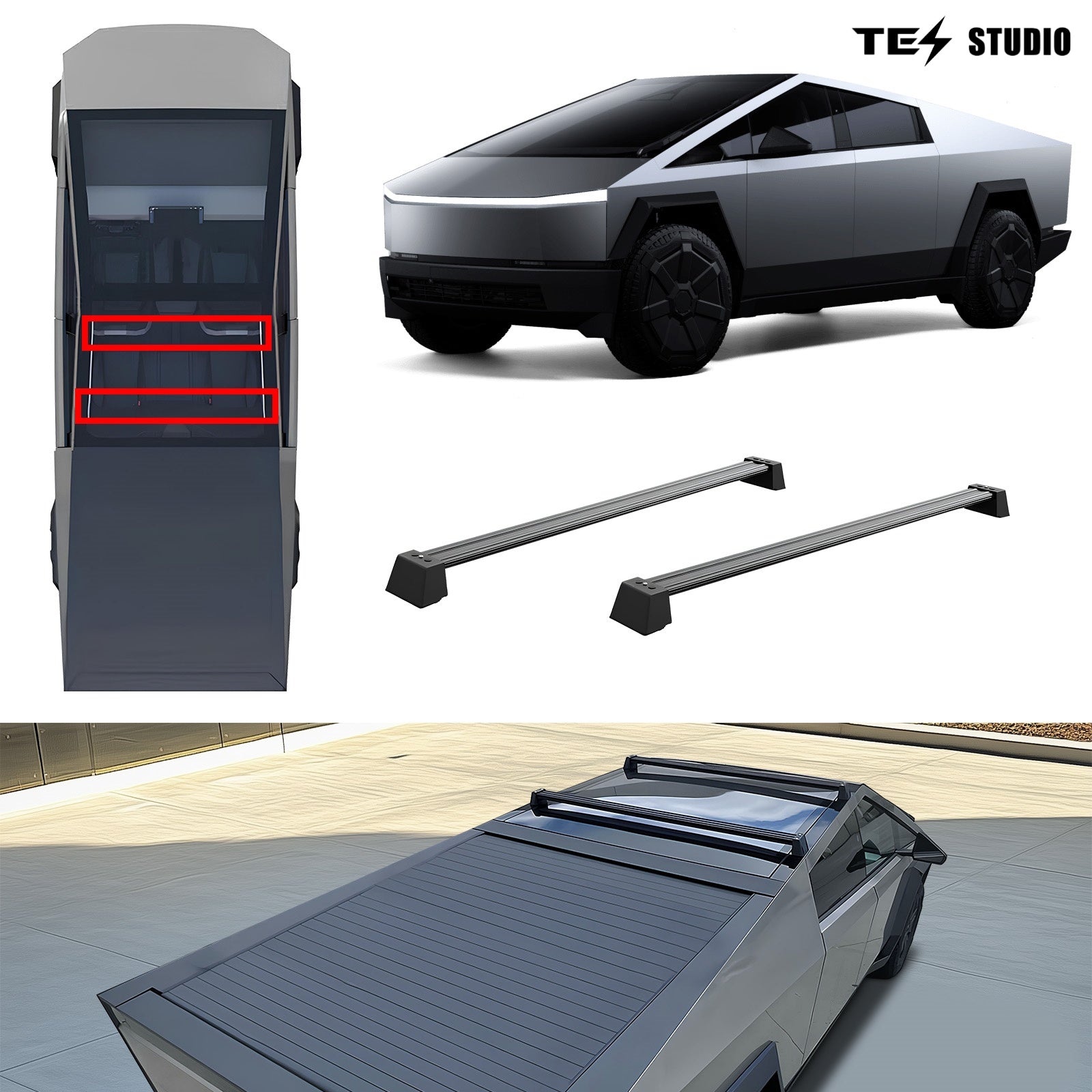 Tesla Cybertruck Accessories Crossbar Roof Rack Rooftop Off-Road Cross Bar Cargo Rack Rails Carrier Tesstudio? 