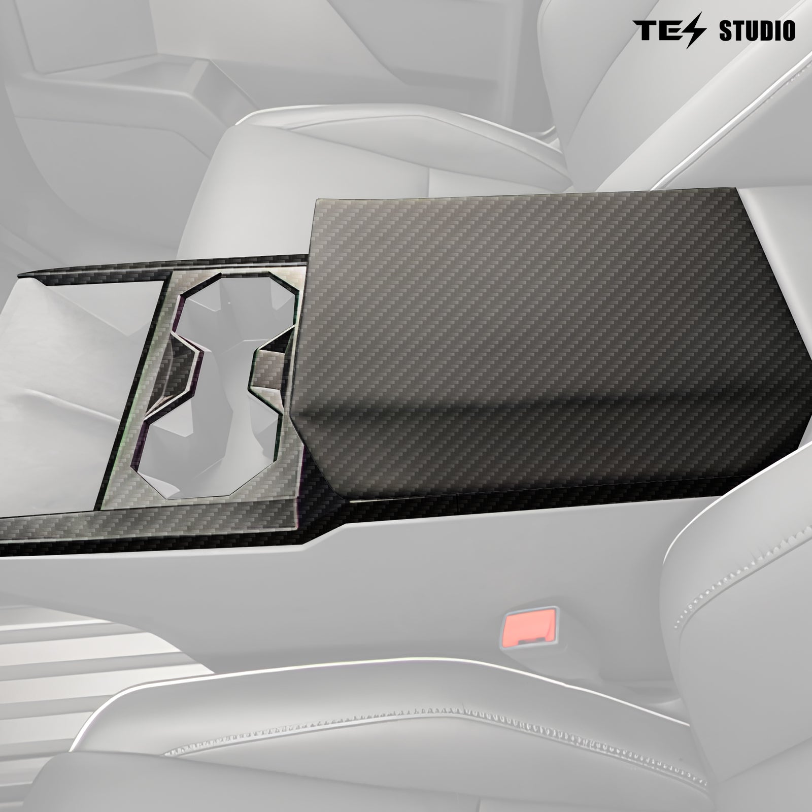 Cybertruck Armrest Box Cover Real Carbon Fiber Center Console Saddle Tesstudio?