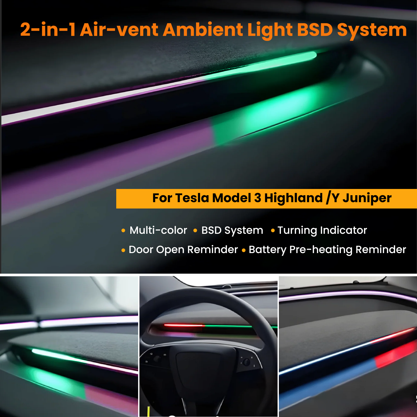2026 BSD 2.0 Blind Spot Warning System For Tesla Model 3 Highland / Y Juniper /Cybertruck Ambient Lighting