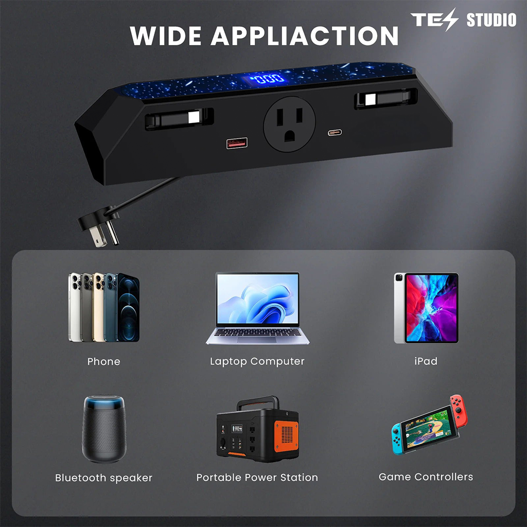 테슬라 사이버트럭용 센터 콘솔 USB 충전 허브 2.0 (110V AC 콘센트 및 자동 수납 케이블 포함) - 완벽한 통합, 30W PD/QC3.0 고속 전화 충전