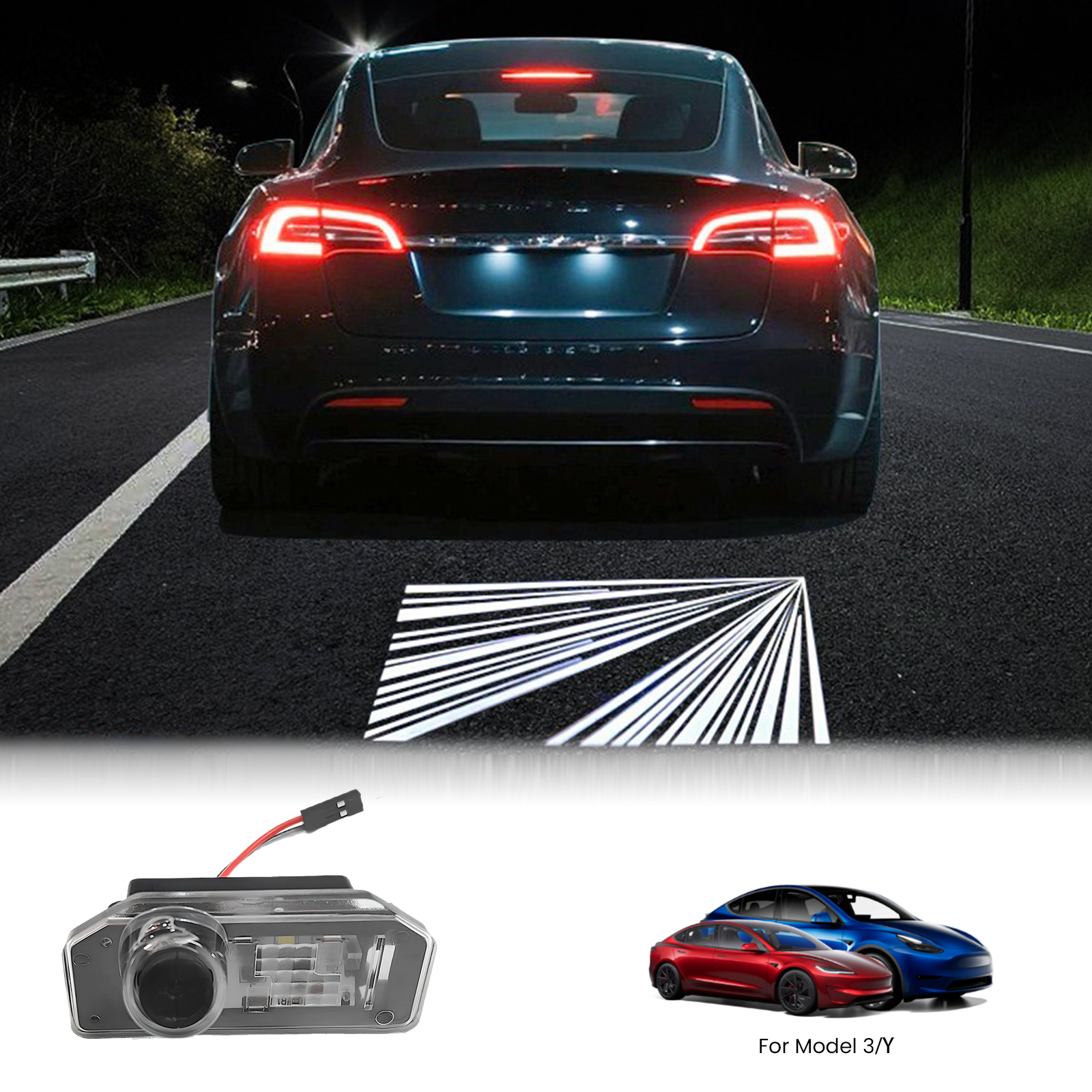 Tesstudio Rear License Plate Projection Led Lights For Tesla Model 3/Y