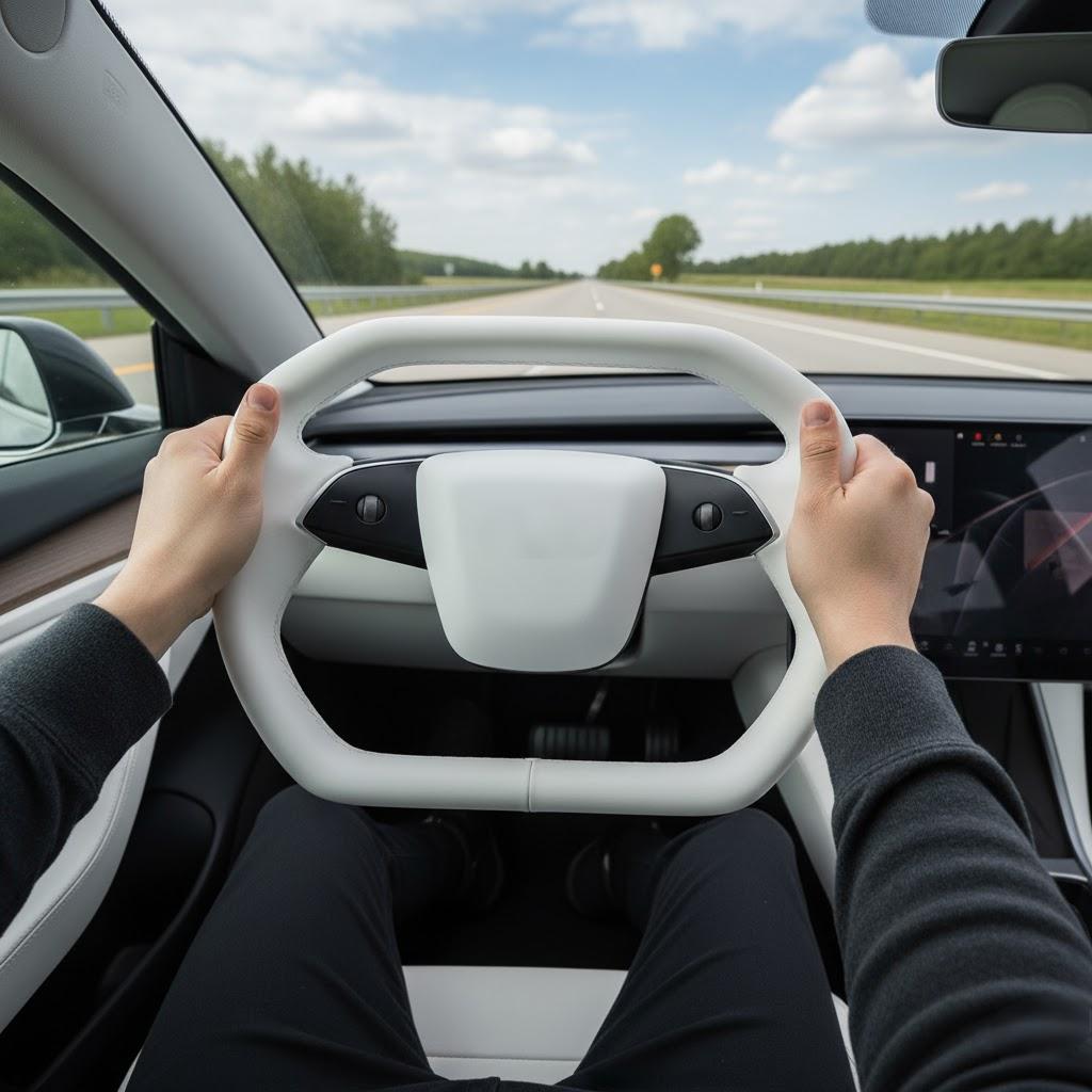 2025年、2026年モデル対応 プレミアムシートヒーター内蔵 ナッパレザー サイバーパックV2 ステアリングホイール（Model 3 Highland/Model Y Juniper用）