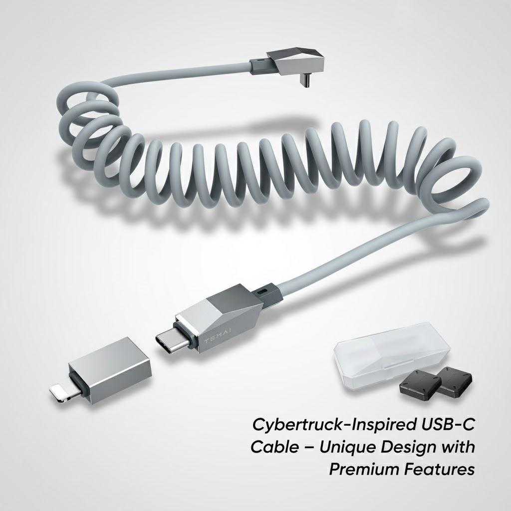 테슬라 모델 Y/3/X/S/Y 스탠다드, 사이버트럭 스타일 액세서리용 1.2m 스프링형 USB-C 케이블
