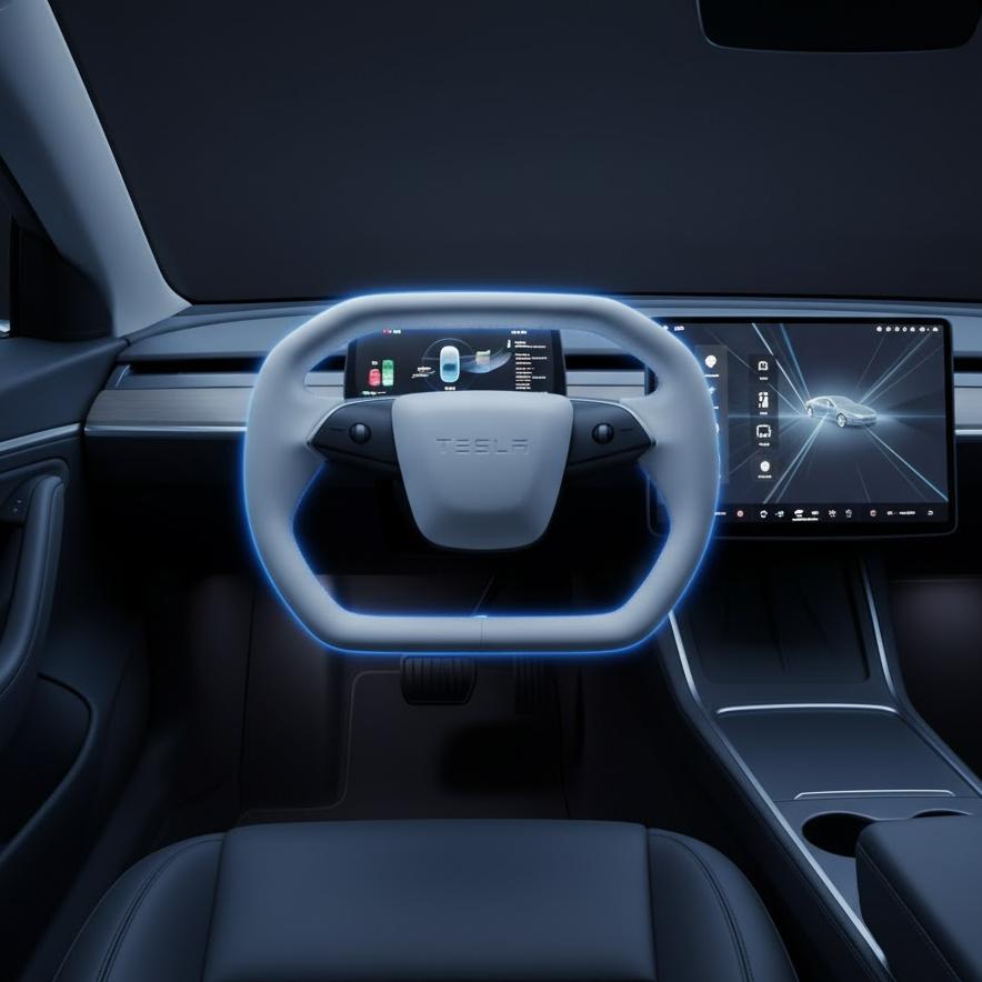 2025年、2026年モデル対応 プレミアムシートヒーター内蔵 ナッパレザー サイバーパックV2 ステアリングホイール（Model 3 Highland/Model Y Juniper用）